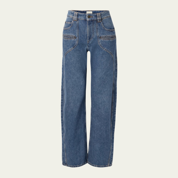 $695 ISABEL MARANT BETIANE JEANS size 40 Wide Leg Zip Fly Unique Stitching Logo - Picture 1 of 11